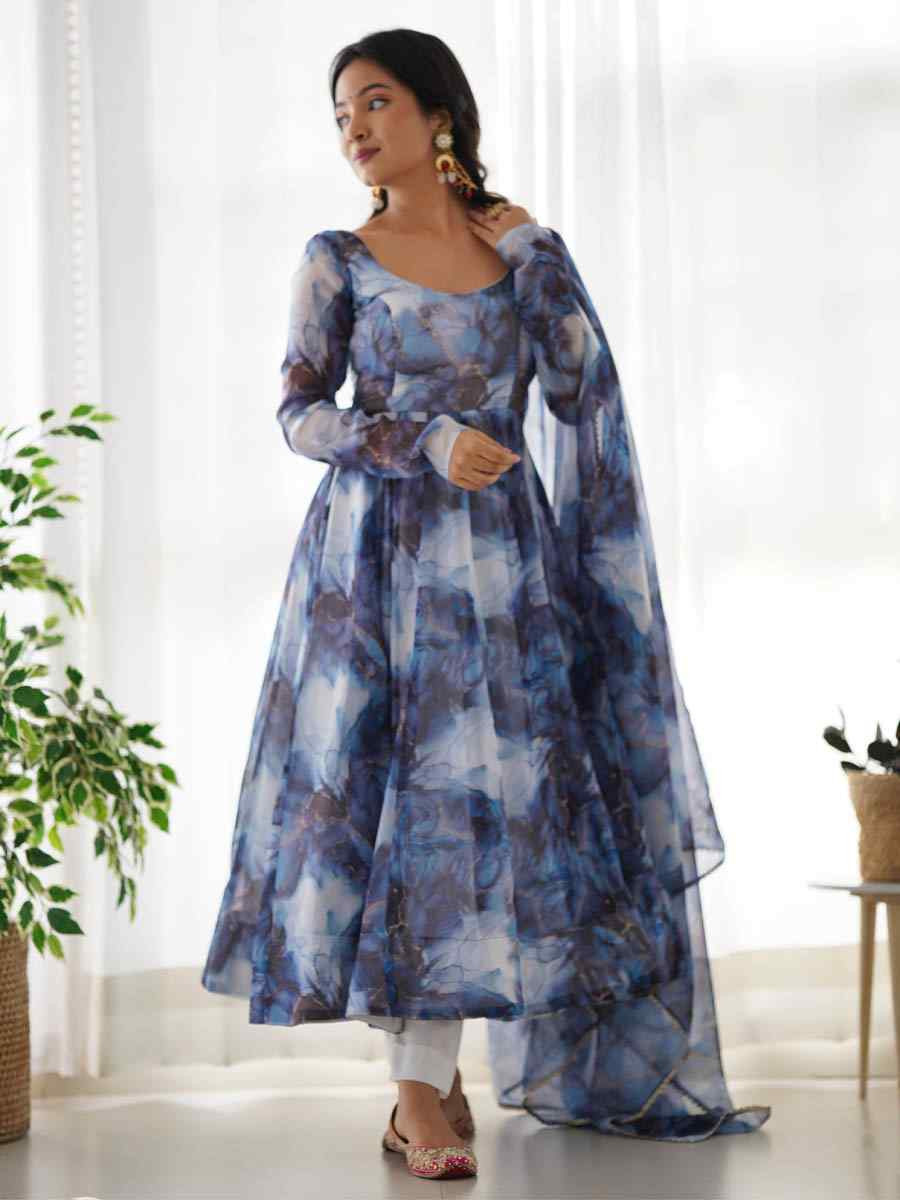 Multi Heavy Pure Soft Organza Silk Printed Party Casual Ready Anarkali Salwar Kameez