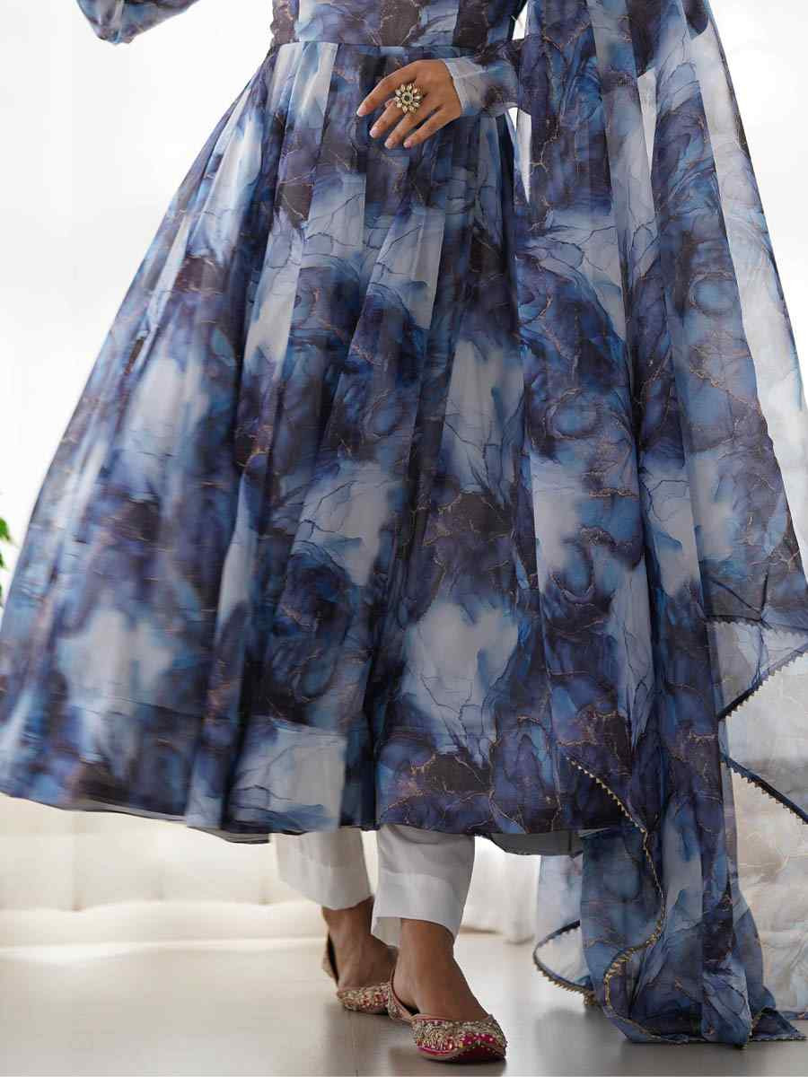 Multi Heavy Pure Soft Organza Silk Printed Party Casual Ready Anarkali Salwar Kameez