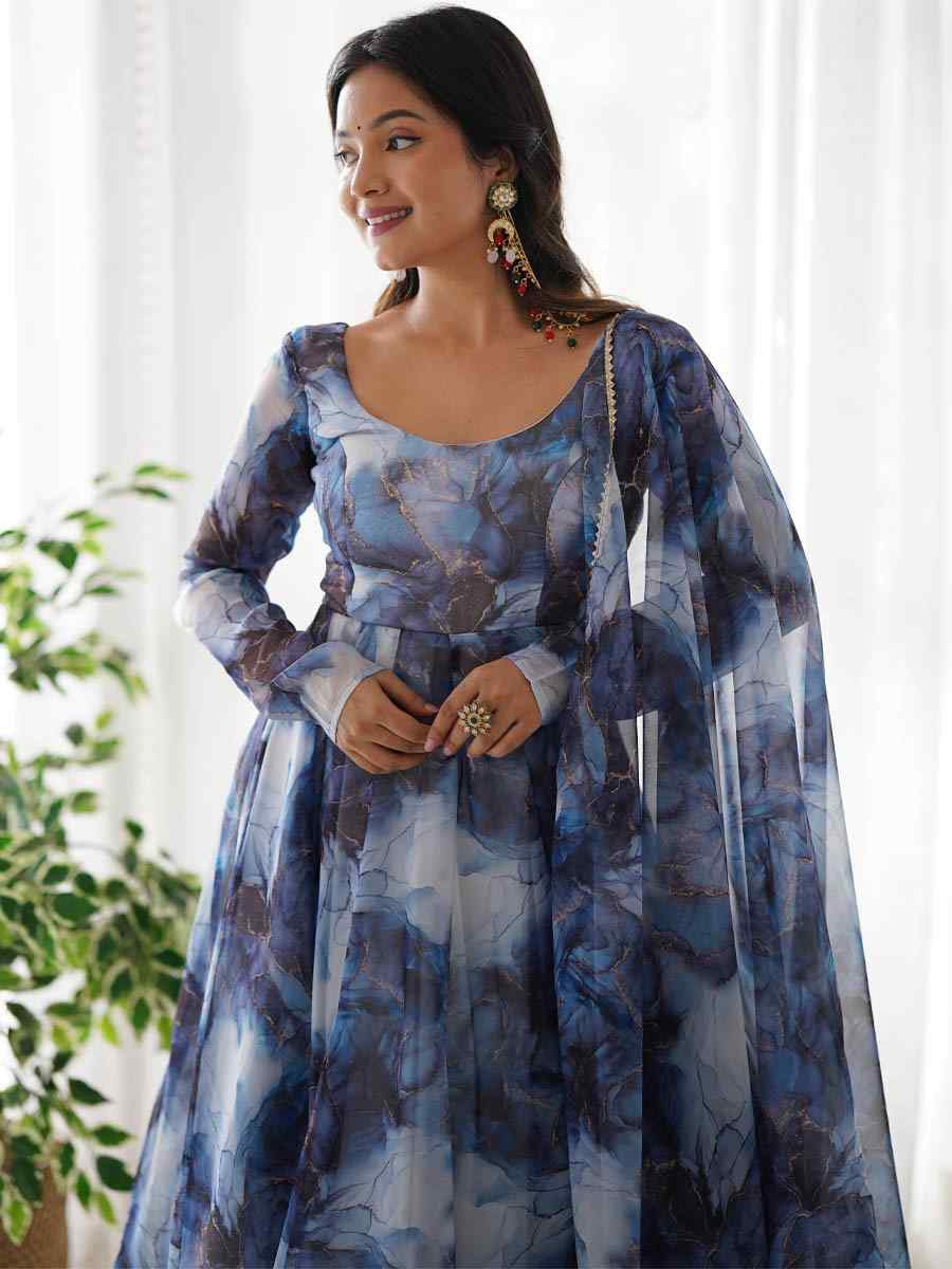 Multi Heavy Pure Soft Organza Silk Printed Party Casual Ready Anarkali Salwar Kameez