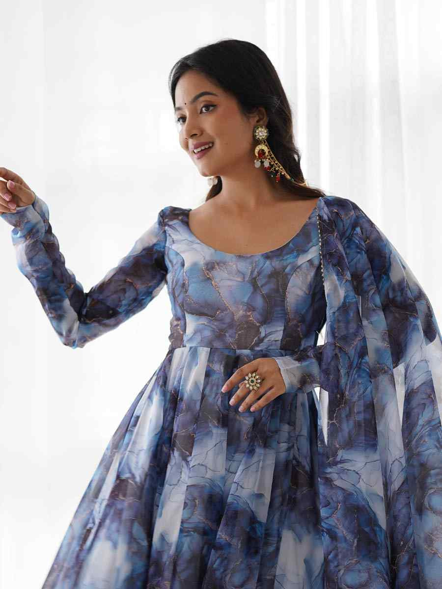 Multi Heavy Pure Soft Organza Silk Printed Party Casual Ready Anarkali Salwar Kameez