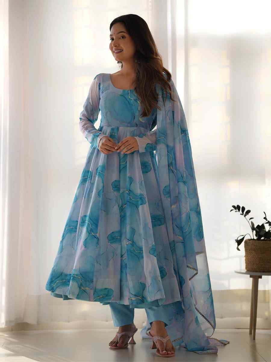 Multi Heavy Pure Soft Organza Silk Printed Party Casual Ready Anarkali Salwar Kameez