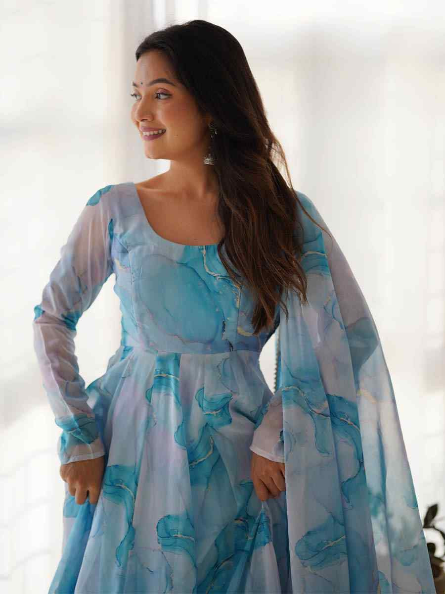 Multi Heavy Pure Soft Organza Silk Printed Party Casual Ready Anarkali Salwar Kameez