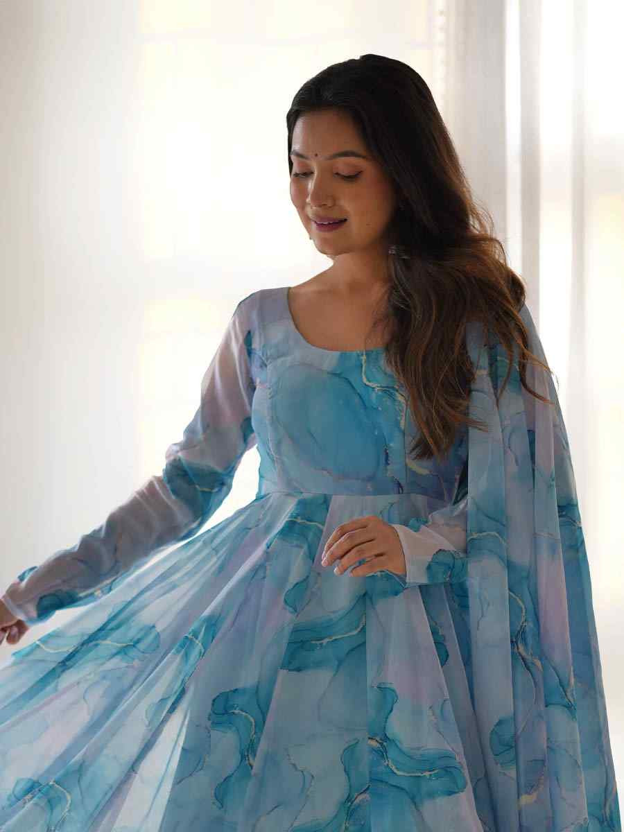 Multi Heavy Pure Soft Organza Silk Printed Party Casual Ready Anarkali Salwar Kameez