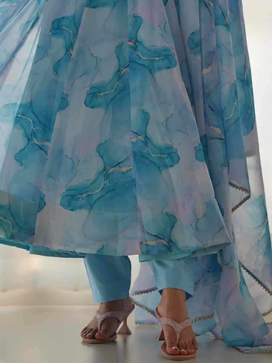 Multi Heavy Pure Soft Organza Silk Printed Party Casual Ready Anarkali Salwar Kameez