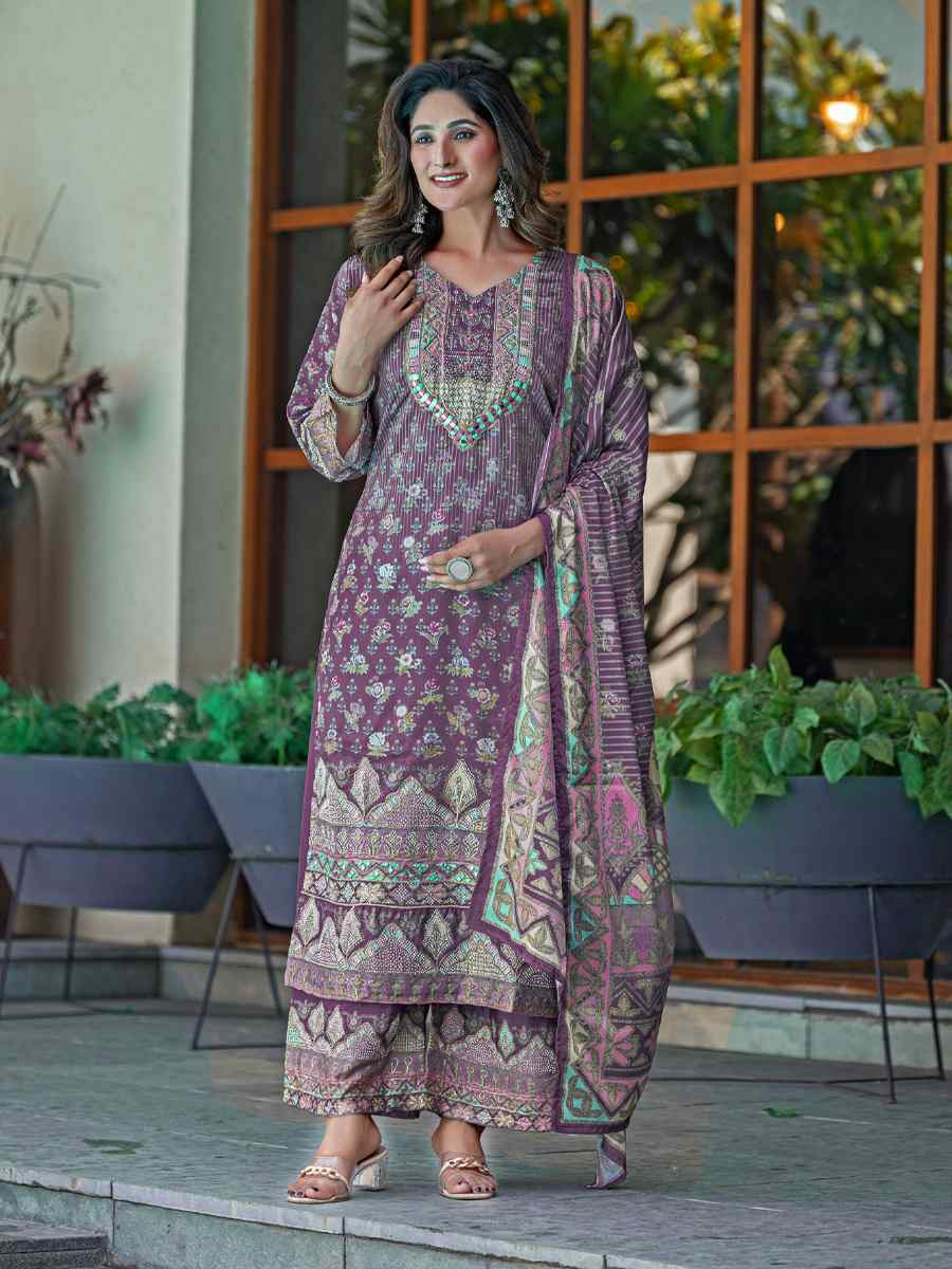 Multi Heavy Soft Chinon Embroidery Party Wedding Festival Casual Ready Palazzo Salwar Kameez