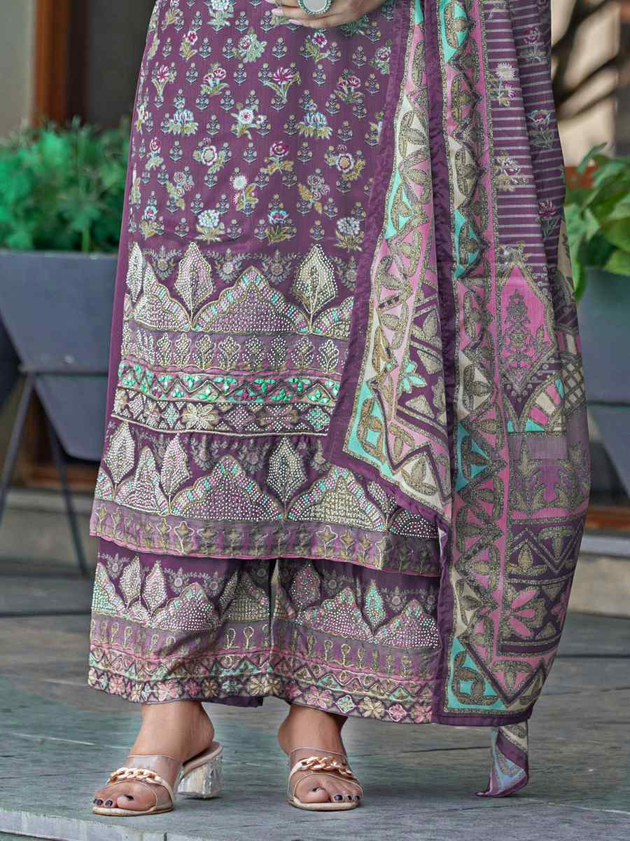 Multi Heavy Soft Chinon Embroidery Party Wedding Festival Casual Ready Palazzo Salwar Kameez