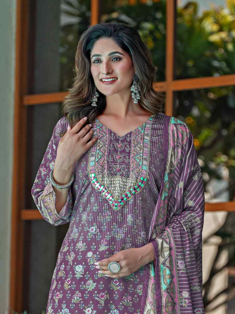 Multi Heavy Soft Chinon Embroidery Party Wedding Festival Casual Ready Palazzo Salwar Kameez