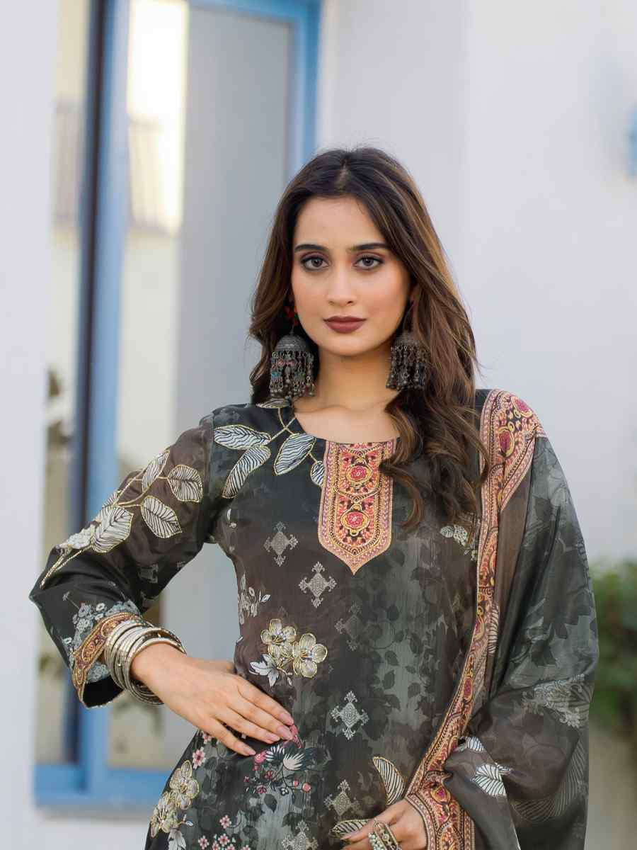 Multi Heavy Soft Chinon Printed Festival Casual Ready Pant Salwar Kameez