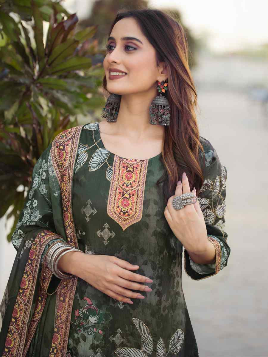 Multi Heavy Soft Chinon Printed Festival Casual Ready Pant Salwar Kameez