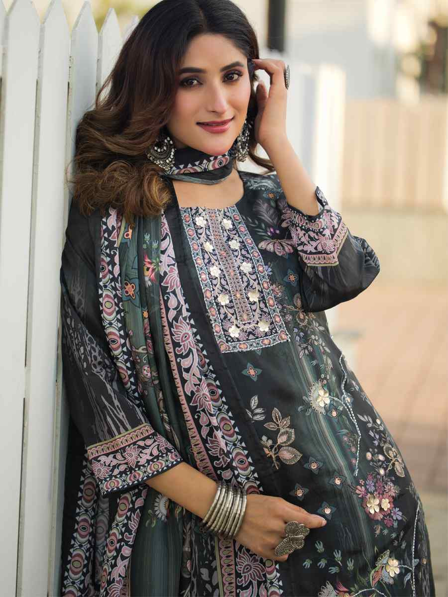 Multi Heavy Soft Chinon Printed Festival Casual Ready Pant Salwar Kameez