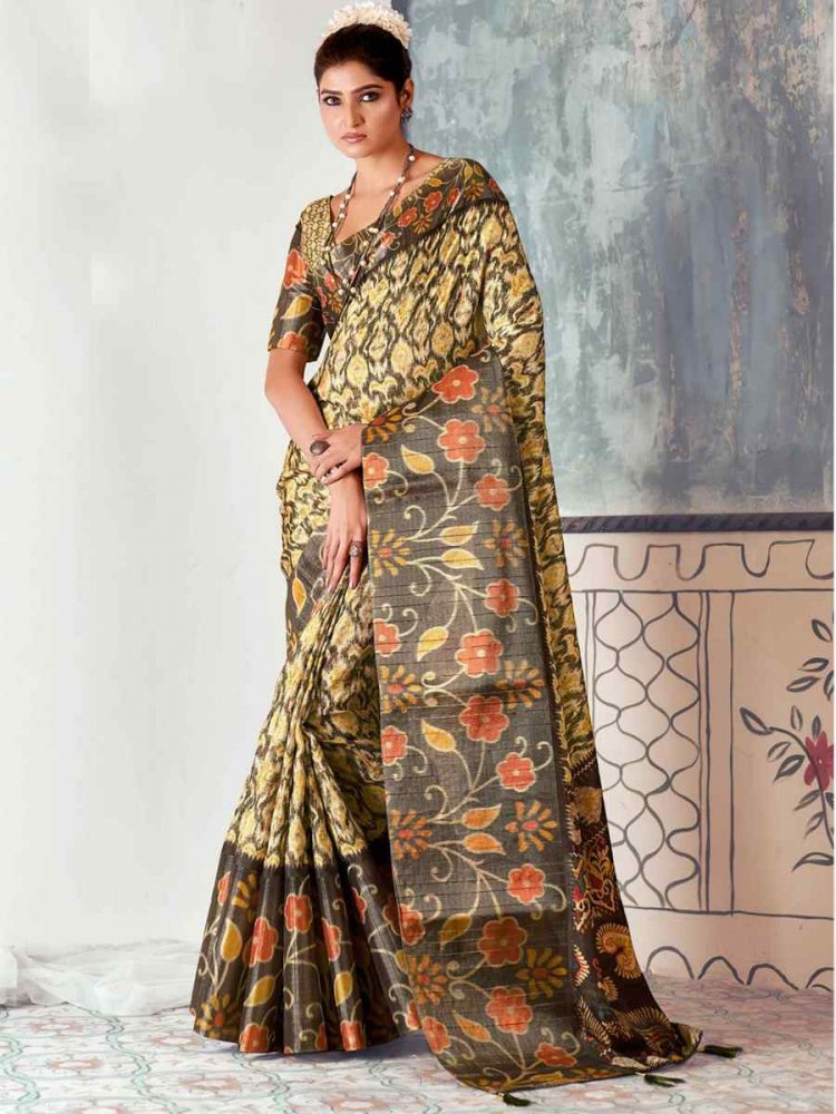 Multi Heavy Tusser Gotha Silk Printed Casual Festival Contemporary Saree