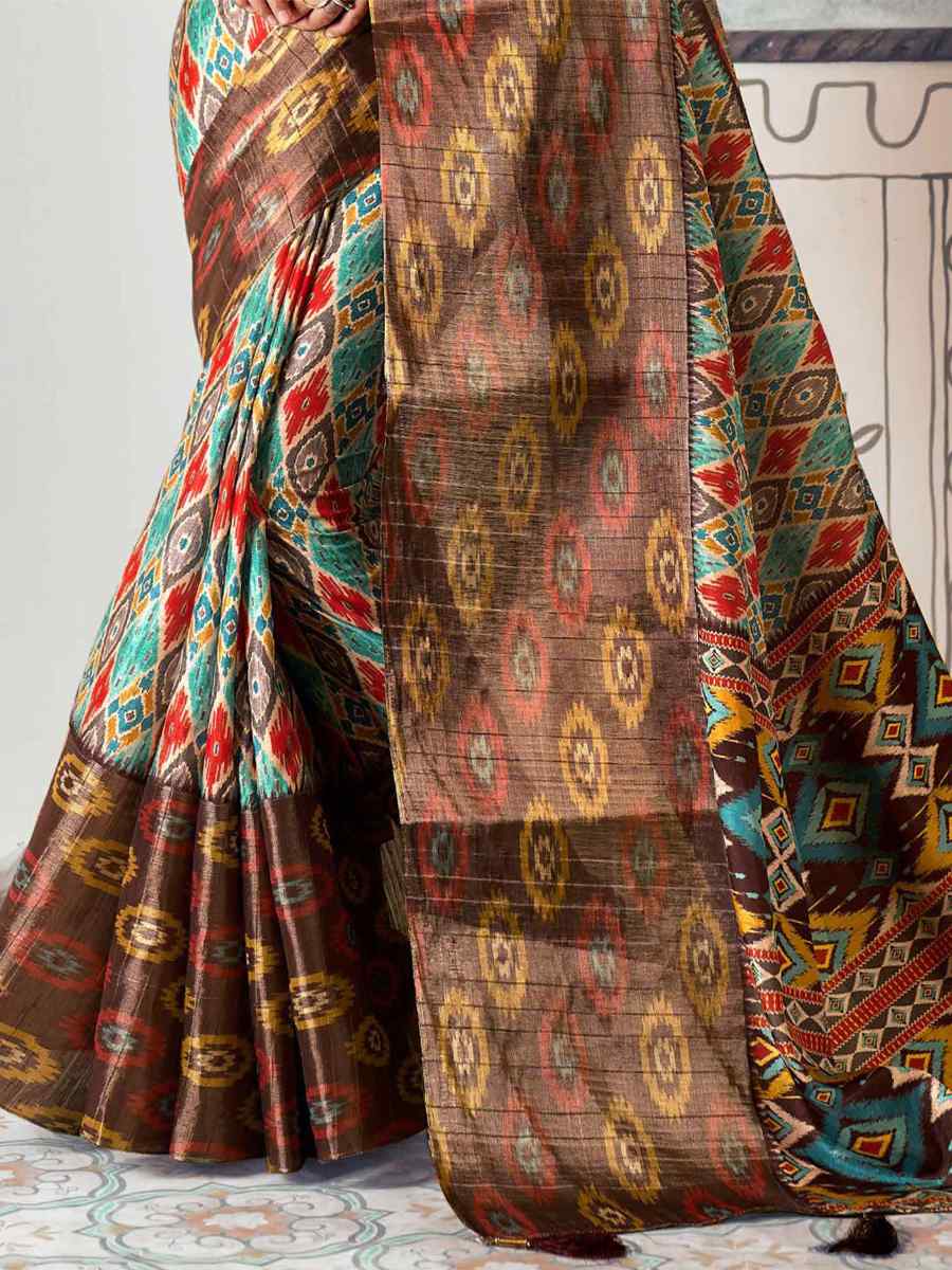 Multi Heavy Tusser Gotha Silk Printed Casual Festival Contemporary Saree