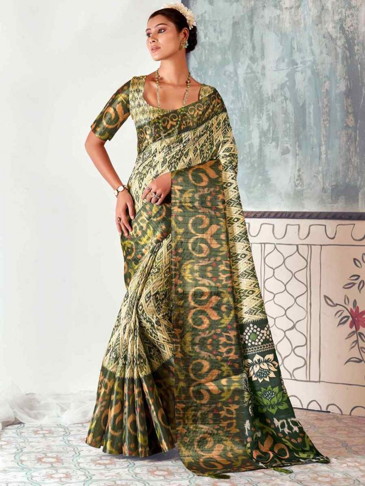 Multi Heavy Tusser Gotha Silk Printed Casual Festival Contemporary Saree