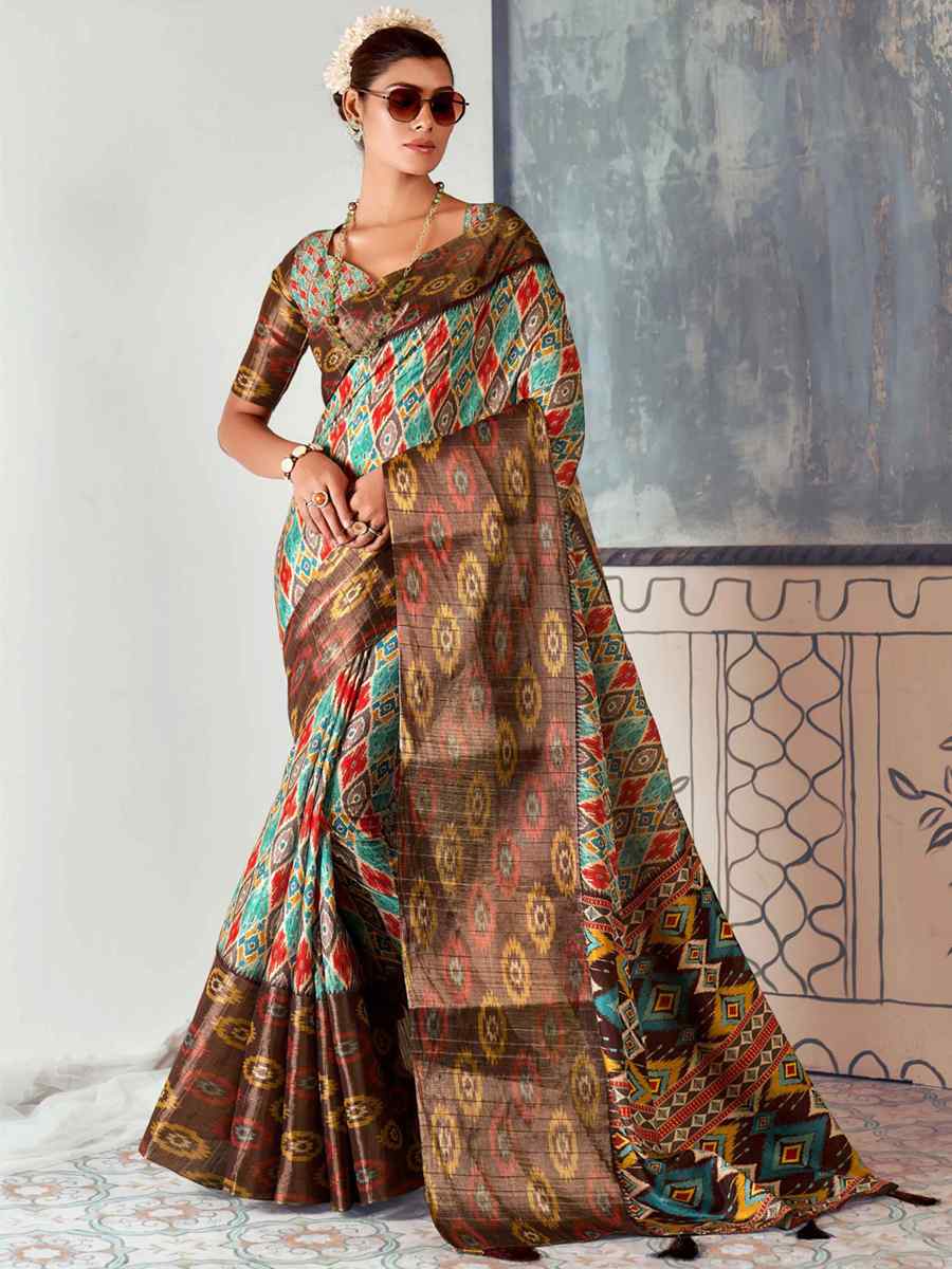 Multi Heavy Tusser Gotha Silk Printed Casual Festival Contemporary Saree