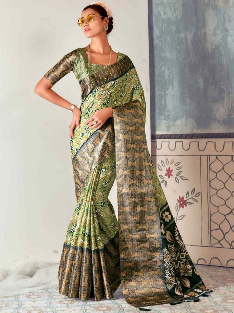 Multi Heavy Tusser Gotha Silk Printed Casual Festival Contemporary Saree
