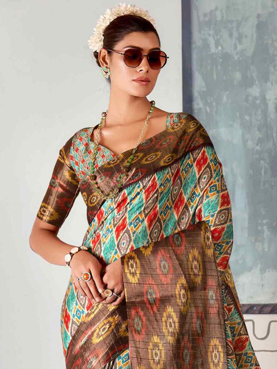 Multi Heavy Tusser Gotha Silk Printed Casual Festival Contemporary Saree