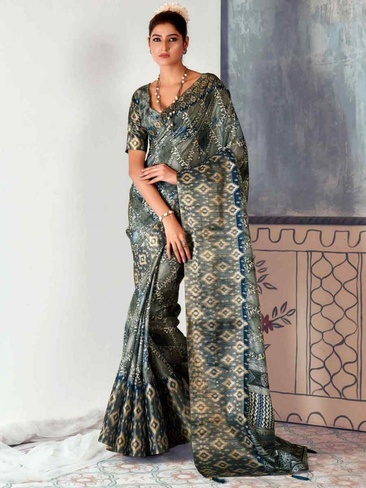 Multi Heavy Tusser Gotha Silk Printed Casual Festival Contemporary Saree