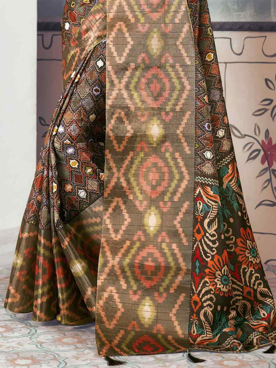 Multi Heavy Tusser Gotha Silk Printed Casual Festival Contemporary Saree