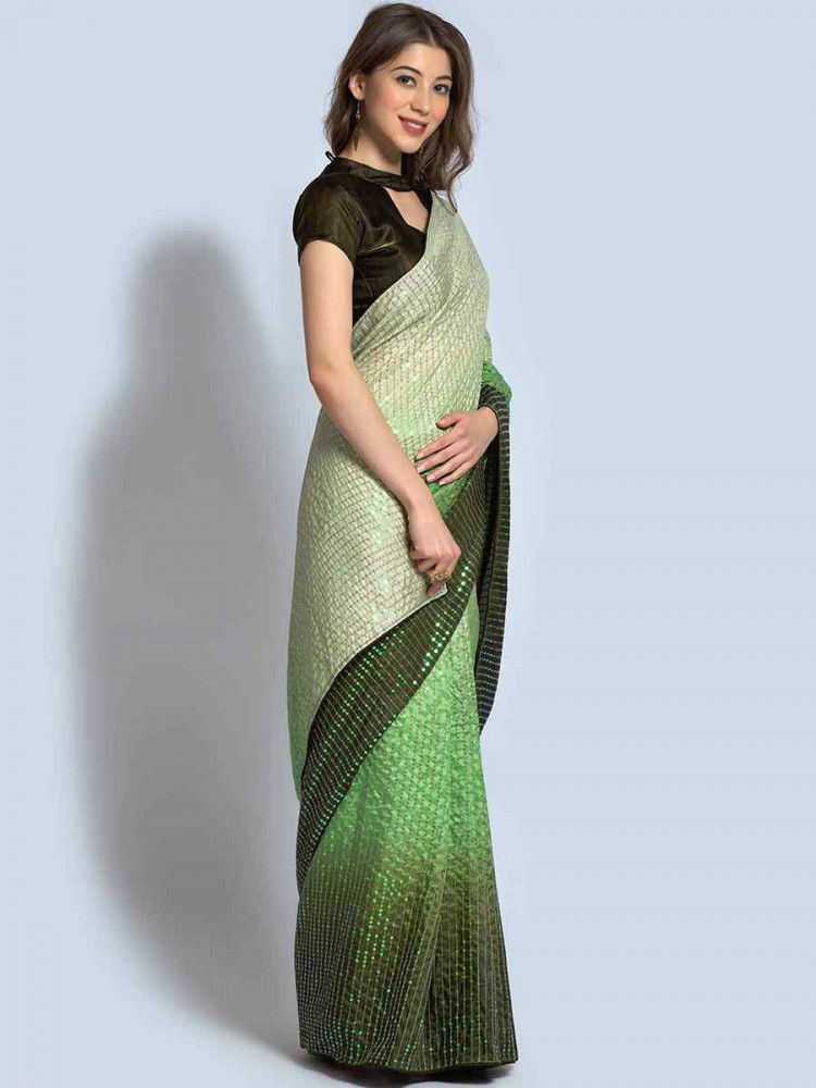 Multi Heavy Vichitra Silk Printed Festival Wedding Fancy Heavy Border Saree