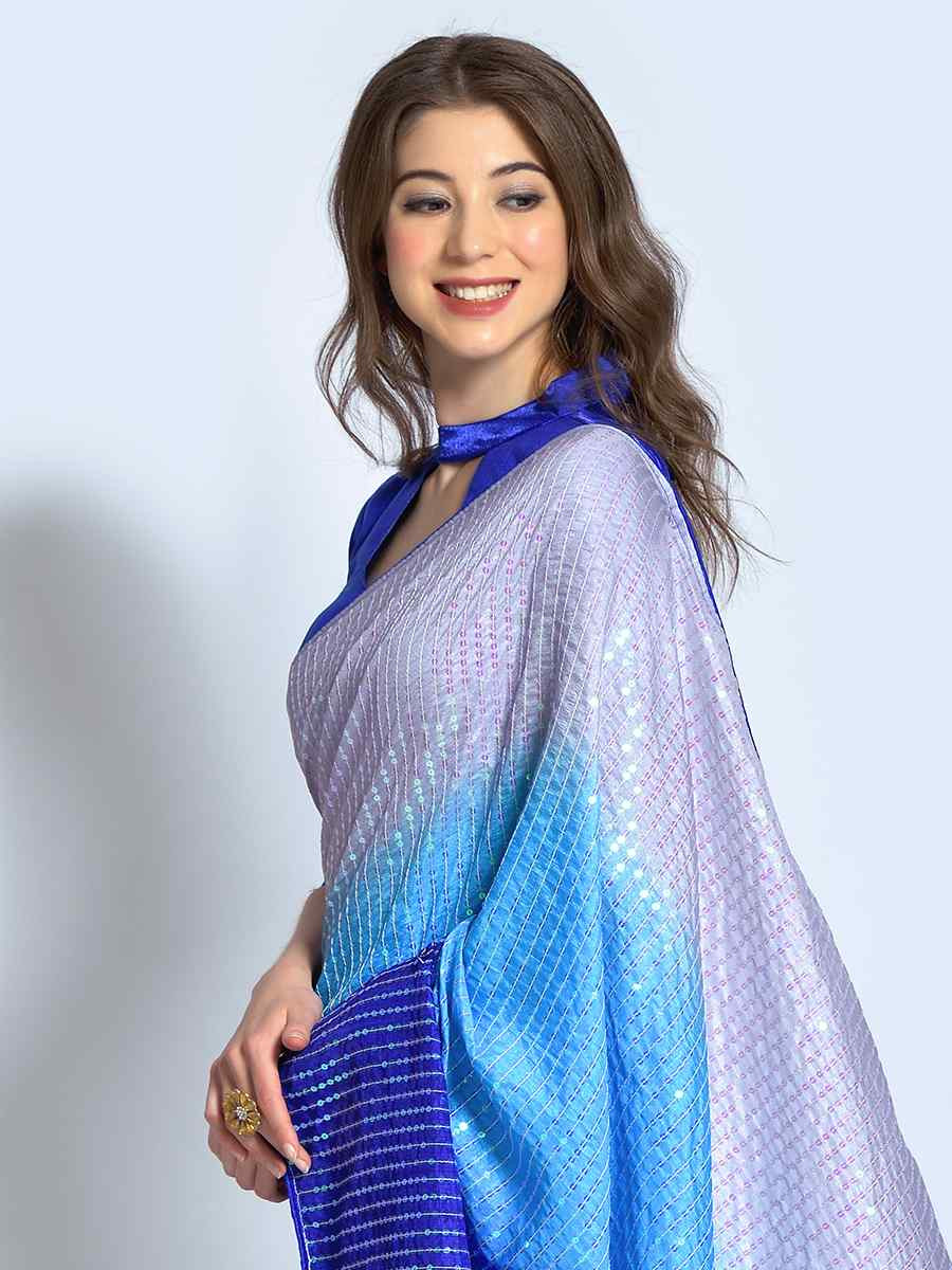 Multi Heavy Vichitra Silk Printed Festival Wedding Fancy Heavy Border Saree