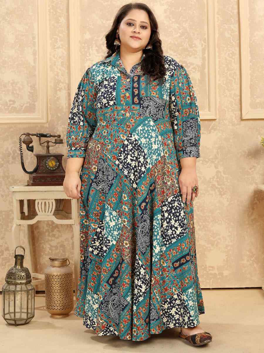 Multi Hevy Rayon Printed Festival Casual Gown