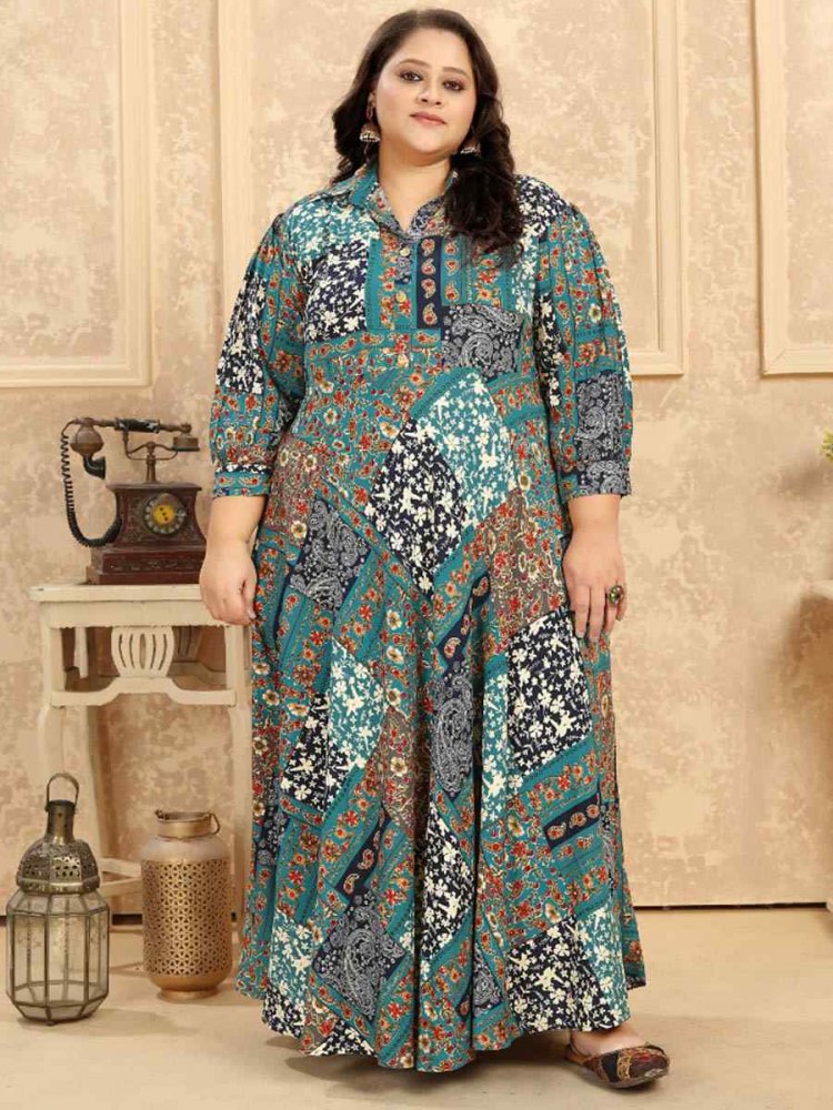 Multi Hevy Rayon Printed Festival Casual Gown