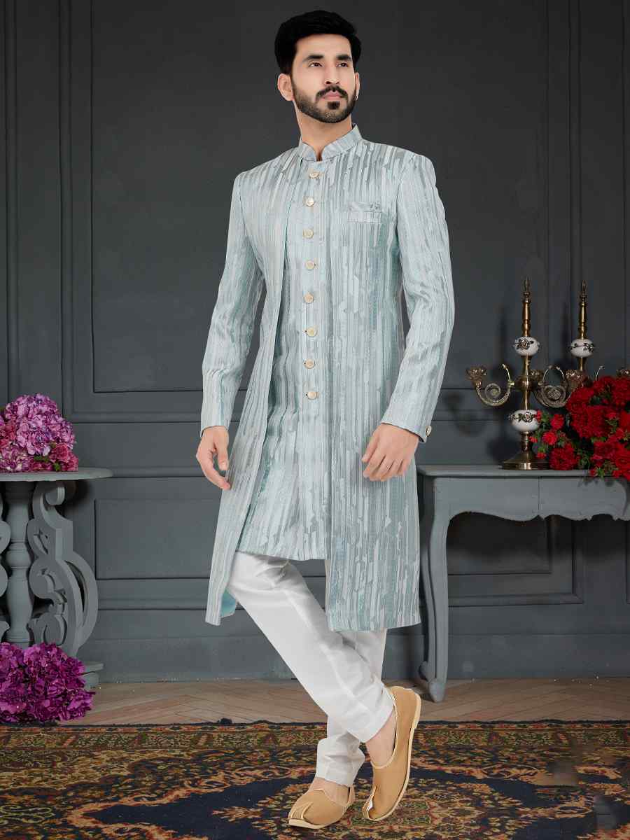 Multi Imported Jecquard Woven Festival Party Sherwani