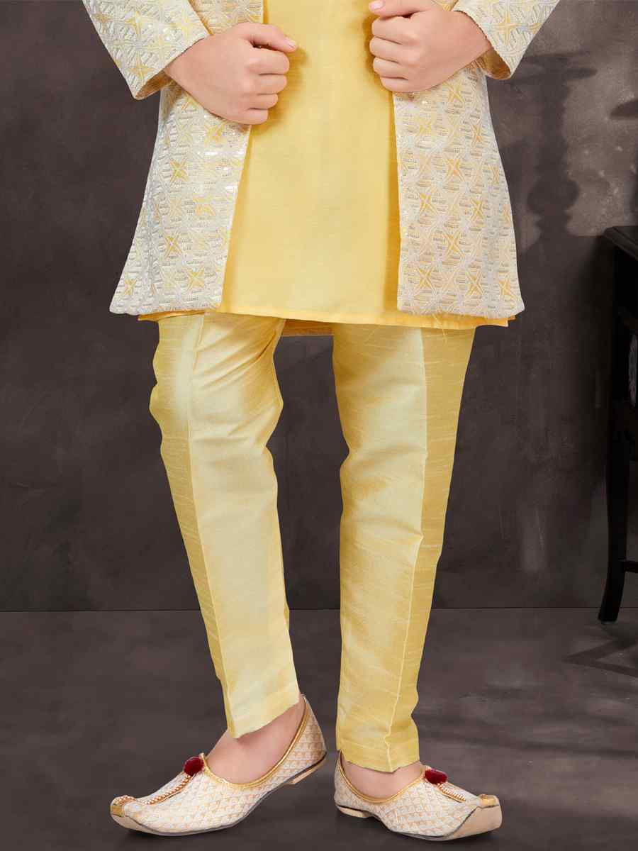 Multi Jacquard Banarasi Silk Embroidered Festival Wedding Kurta Pyjama Boys Wear