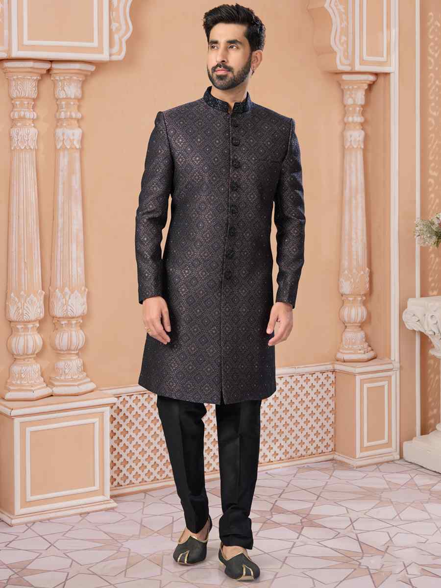 Multi Jacquard Embroidered Groom Wedding Sherwani