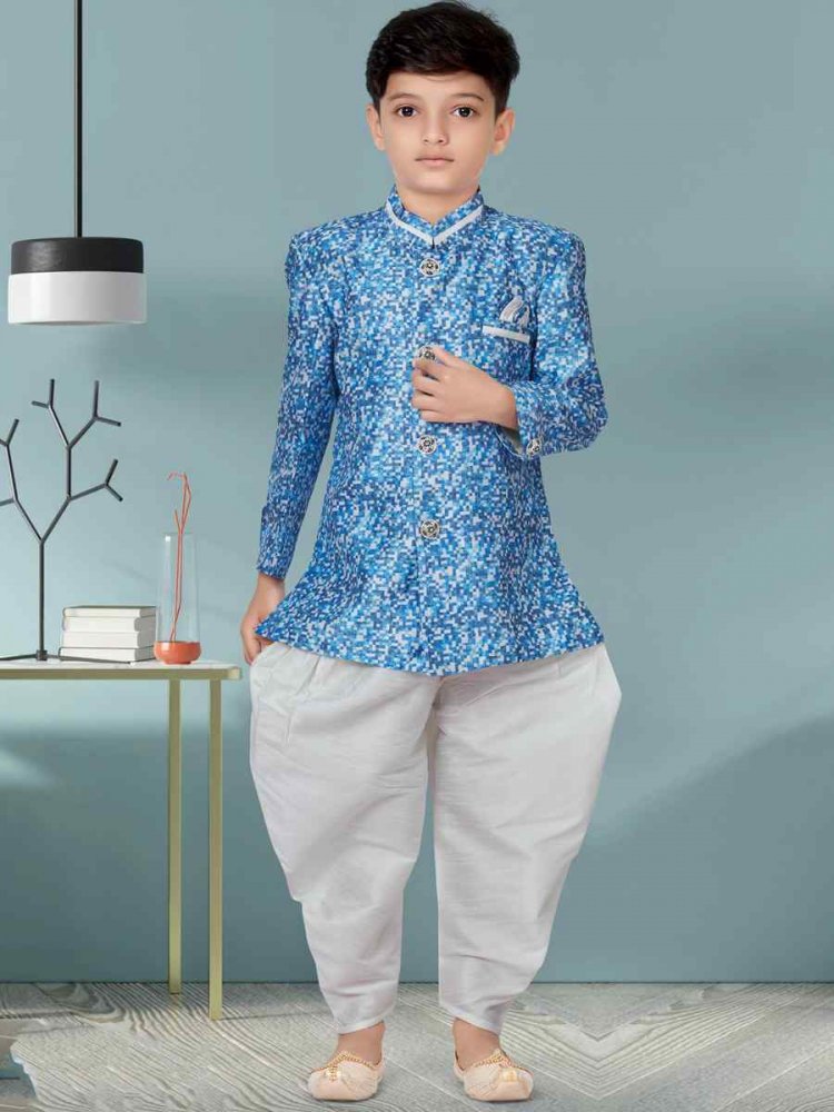 Multi Jacquard Floral Party Festival Kurta Dhoti Boys Wear