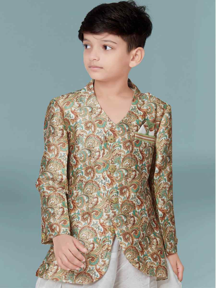 Multi Jacquard Floral Party Festival Kurta Dhoti Boys Wear