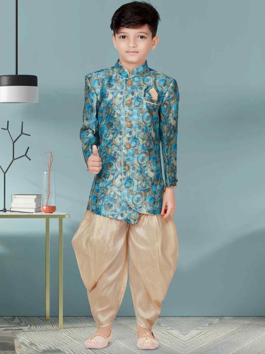 Multi Jacquard Floral Party Festival Kurta Dhoti Boys Wear