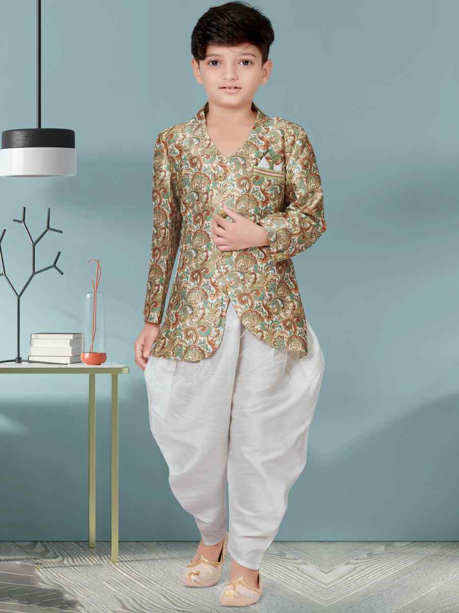 Multi Jacquard Floral Party Festival Kurta Dhoti Boys Wear