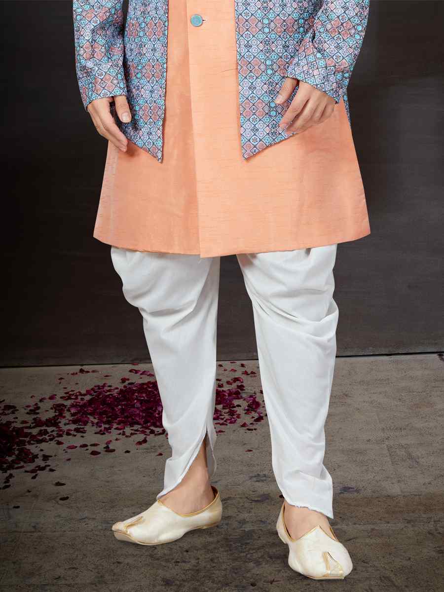 Multi Jacquard Silk Dupion Embroidered Festival Wedding Sherwani