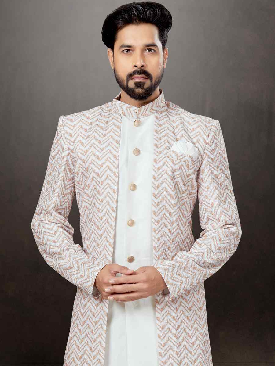 Multi Jacquard Silk Dupion Embroidered Festival Wedding Sherwani