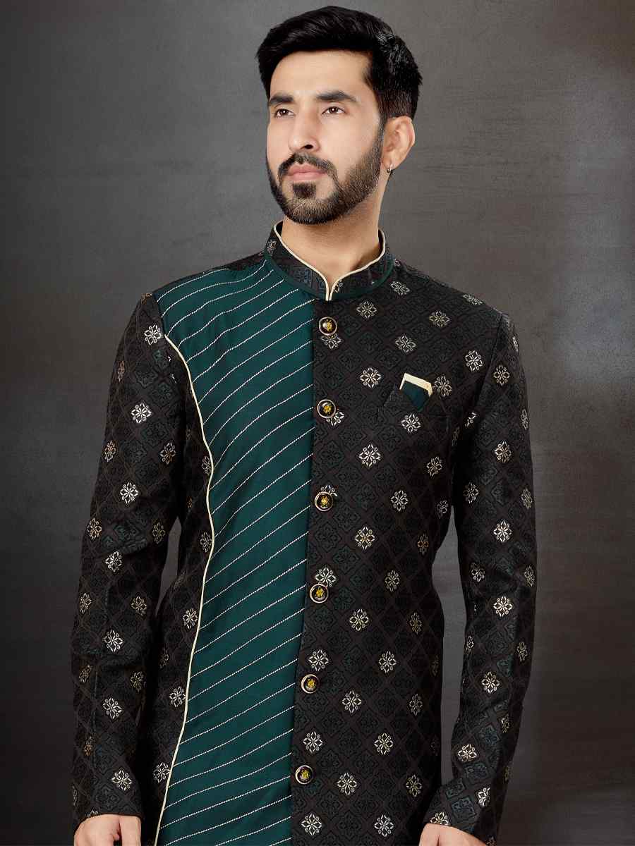 Multi Jacquard Silk Dupion Embroidered Festival Wedding Sherwani