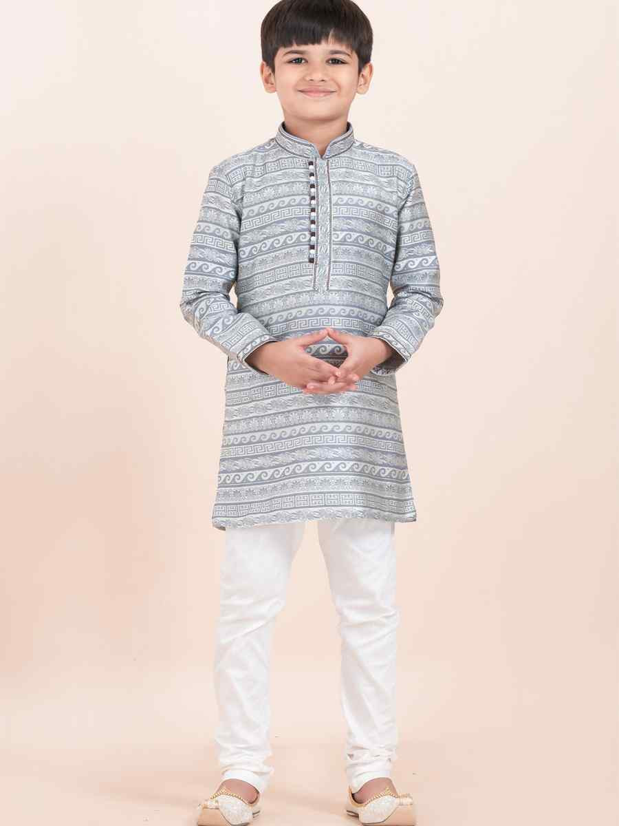 Multi Jacquard Silk Embroidered Festival Traditional Kurta Pyjama Boys Wear