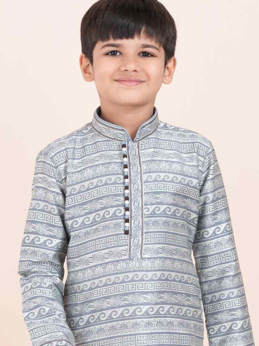Multi Jacquard Silk Embroidered Festival Traditional Kurta Pyjama Boys Wear