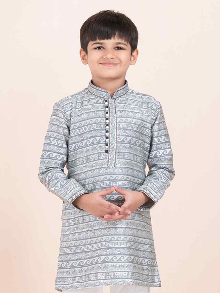 Multi Jacquard Silk Embroidered Festival Traditional Kurta Pyjama Boys Wear