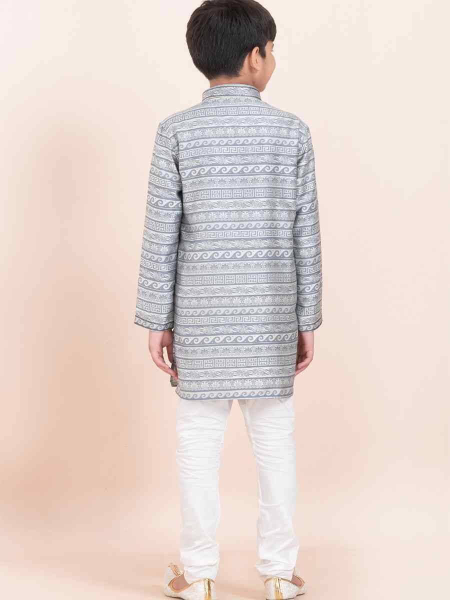 Multi Jacquard Silk Embroidered Festival Traditional Kurta Pyjama Boys Wear