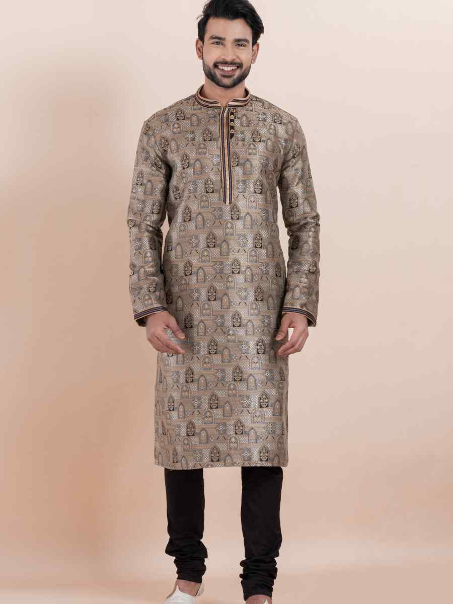 Multi Jacquard Silk Embroidered Festival Wedding Kurta Pyjama Men039s Wear