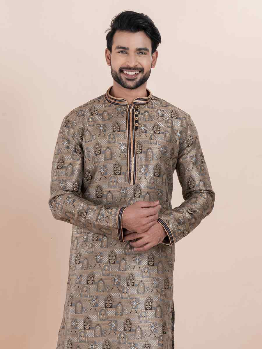 Multi Jacquard Silk Embroidered Festival Wedding Kurta Pyjama Men039s Wear