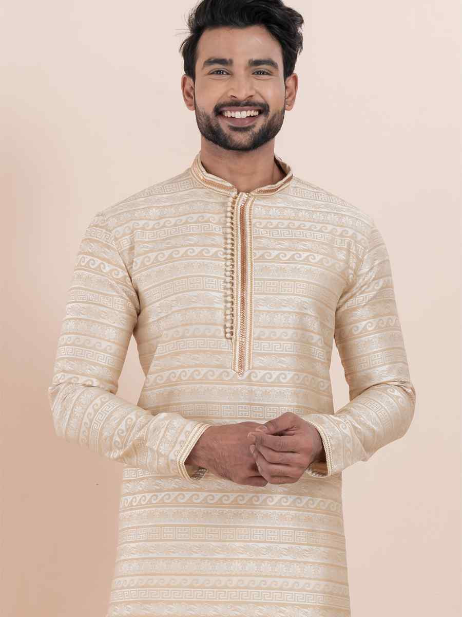 Multi Jacquard Silk Embroidered Festival Wedding Kurta Pyjama Men039s Wear