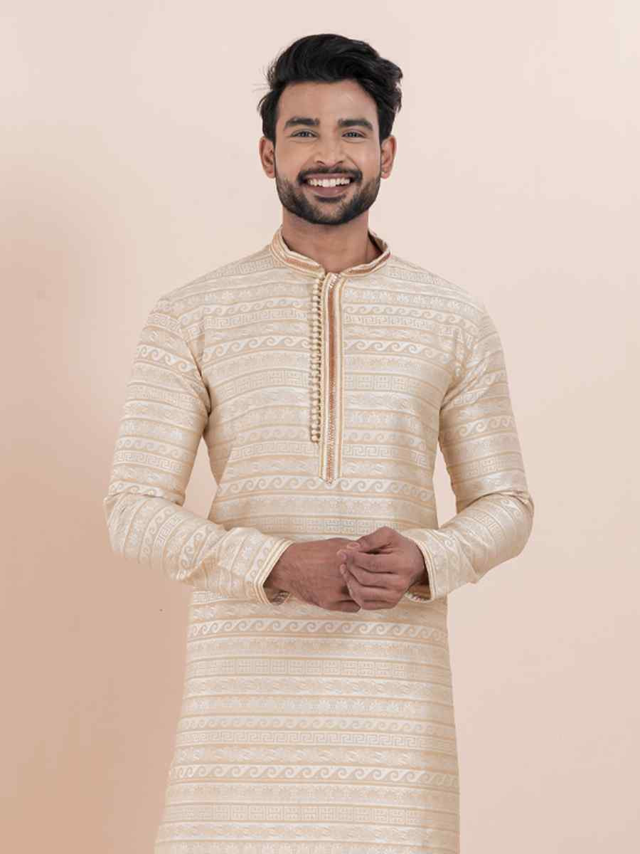Multi Jacquard Silk Embroidered Festival Wedding Kurta Pyjama Men039s Wear