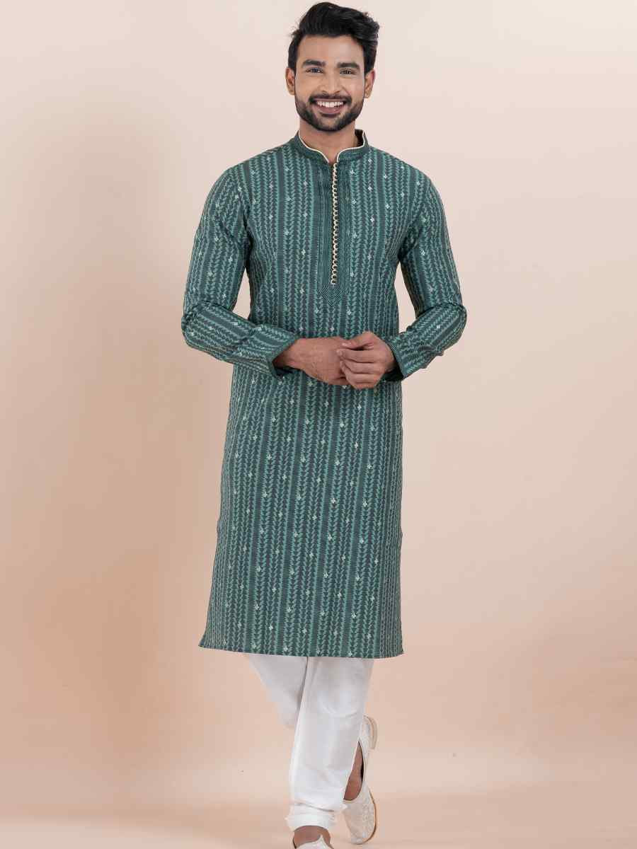 Multi Jacquard Silk Embroidered Festival Wedding Kurta Pyjama Men039s Wear