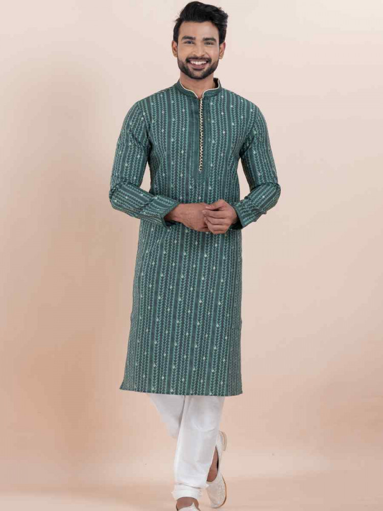 Multi Jacquard Silk Embroidered Festival Wedding Kurta Pyjama Men&#039;s Wear