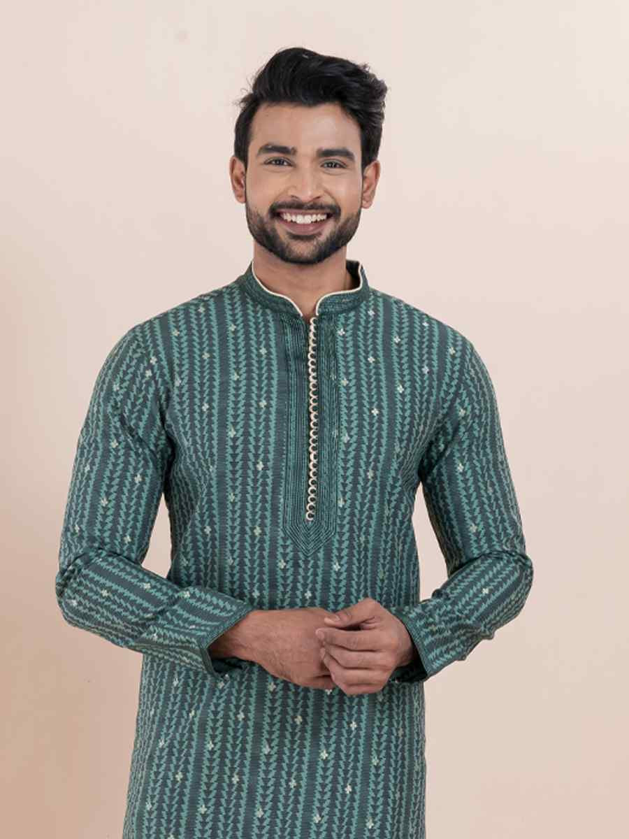 Multi Jacquard Silk Embroidered Festival Wedding Kurta Pyjama Men039s Wear