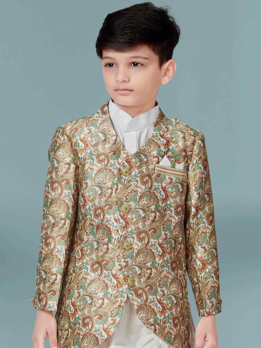 Multi Jacquard Silk Floral Party Festival Kurta Pyjama Boys Wear