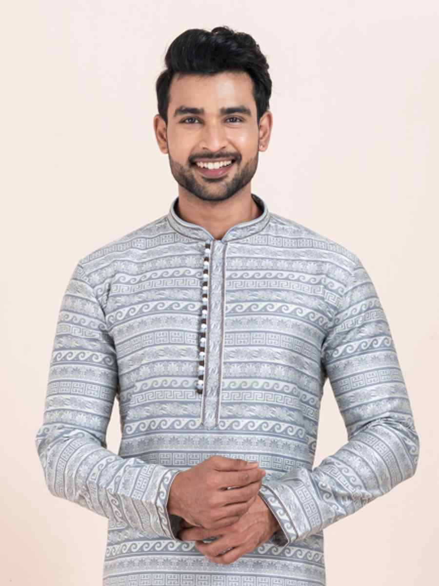 Multi Jacquard Silk Printed Festival Wedding Kurta Pyjama Men039s Wear