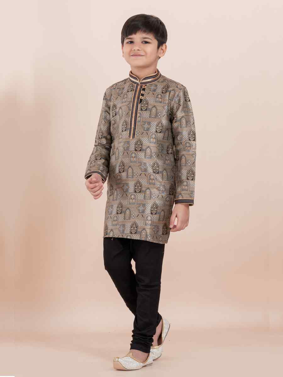 Multi Jacquard Slik Embroidered Festival Traditional Kurta Pyjama Boys Wear